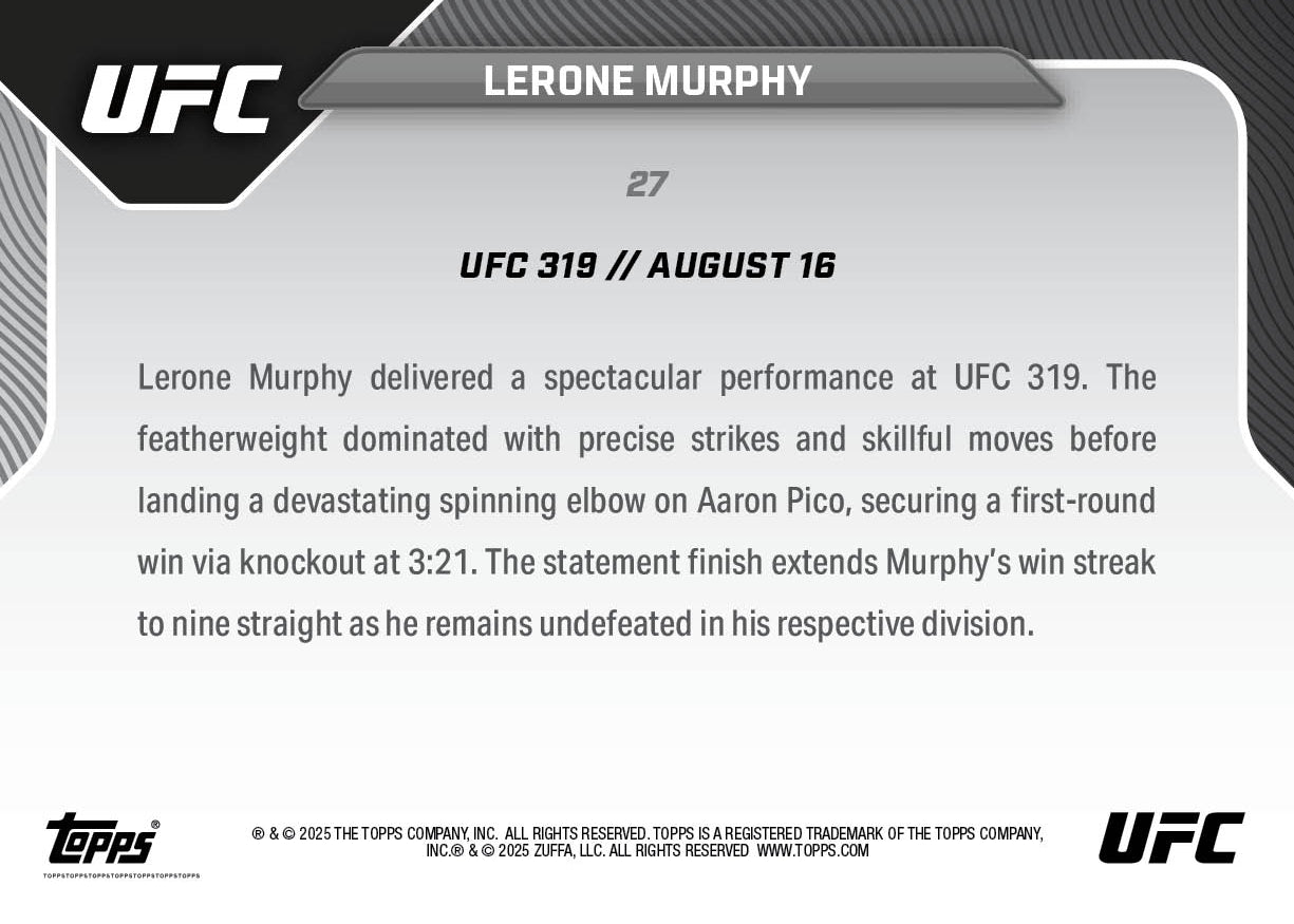 Lerone Murphy - 2025 UFC Topps NOW - Card 27 - PR: 728 - Image 4
