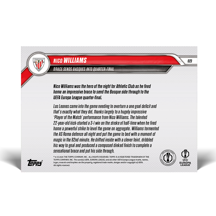 Nico Williams - 2024-25 UEL Topps NOW Card 23 - PR: 480 - Image 2