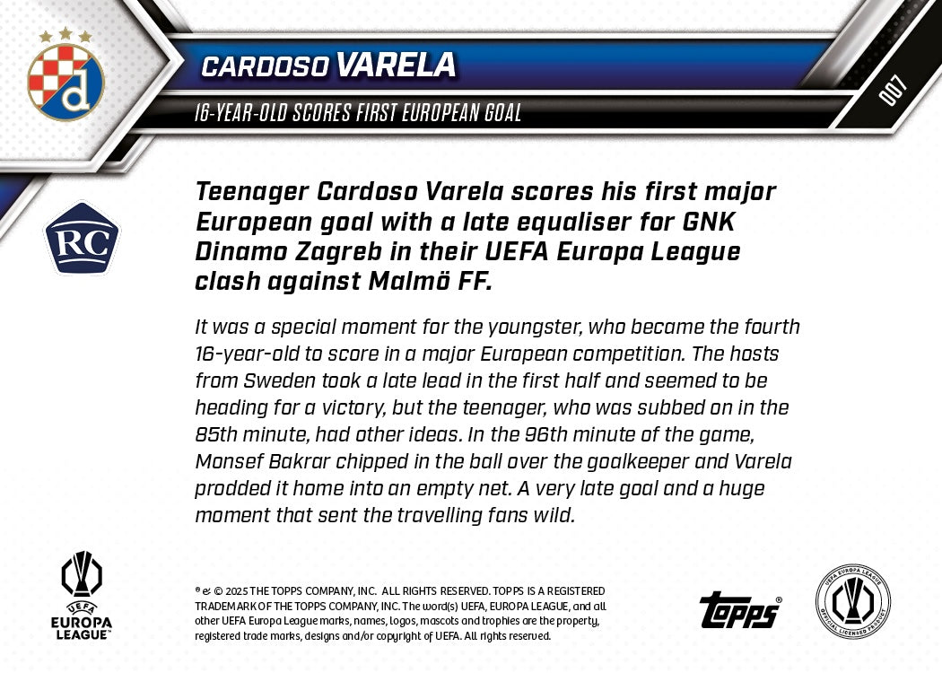 Cardoso Varela - 2025-26 UEL Topps NOW - Card 7 - PR: 1059 - Image 7
