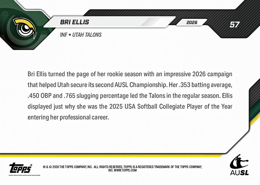 Bri Ellis - 2026 AUSL Topps NOW - Card 57 - PR: 889 - Image 3