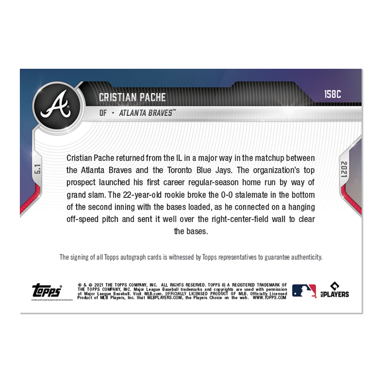 On-Card Auto # to 25 - Cristian Pache - 2021 MLB TOPPS NOW Card 158C - Image 2