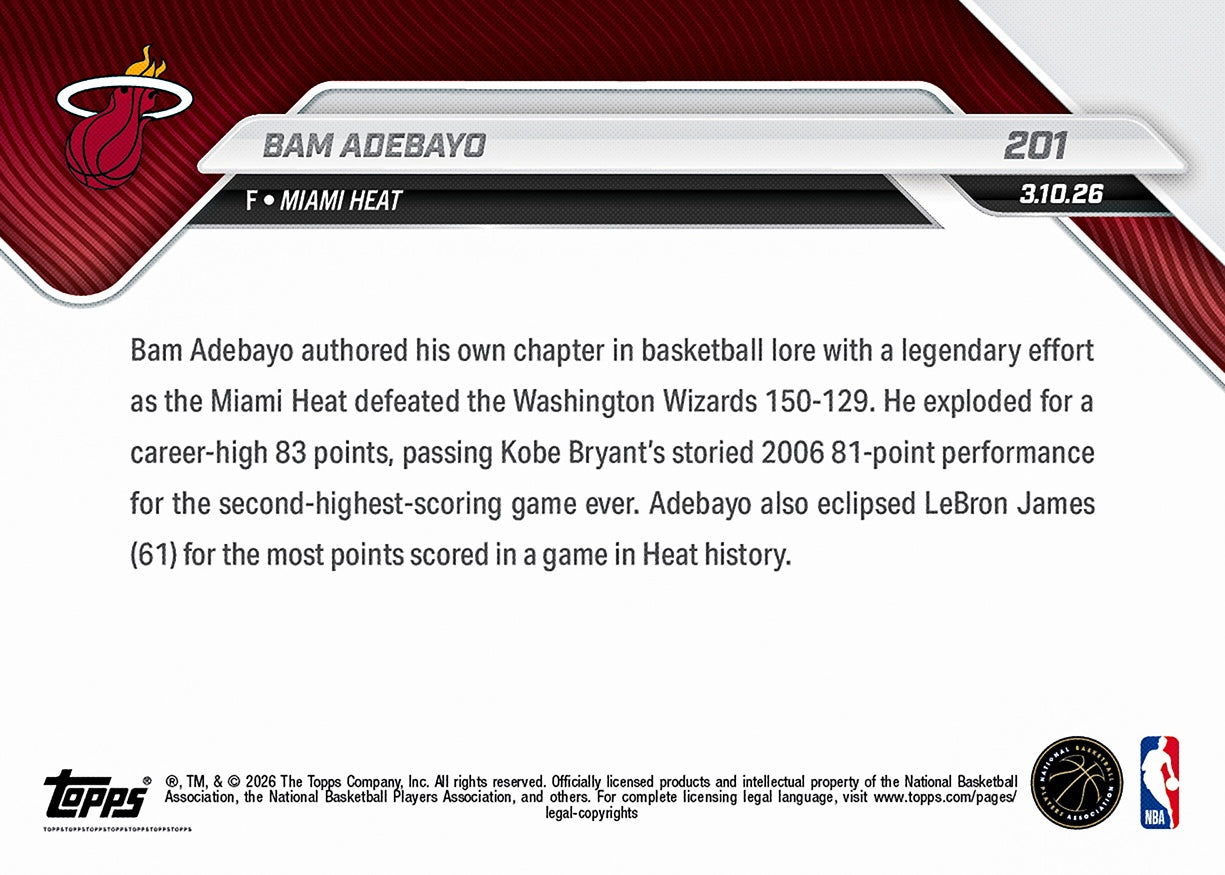 Bam Adebayo - 2025-26 NBA Topps NOW - Card 201 - PR: 27411 - Image 4