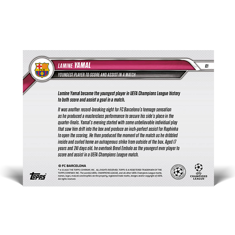 Lamine Yamal - 2024-25 UCL Topps NOW Card 121 - PR: 3742 - Image 2