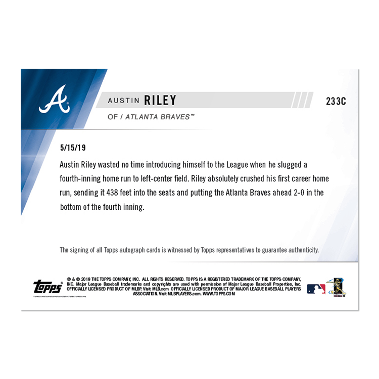 On-Card Autograph # to 25 - Austin Riley - MLB TOPPS NOW Card 233C - Image 2