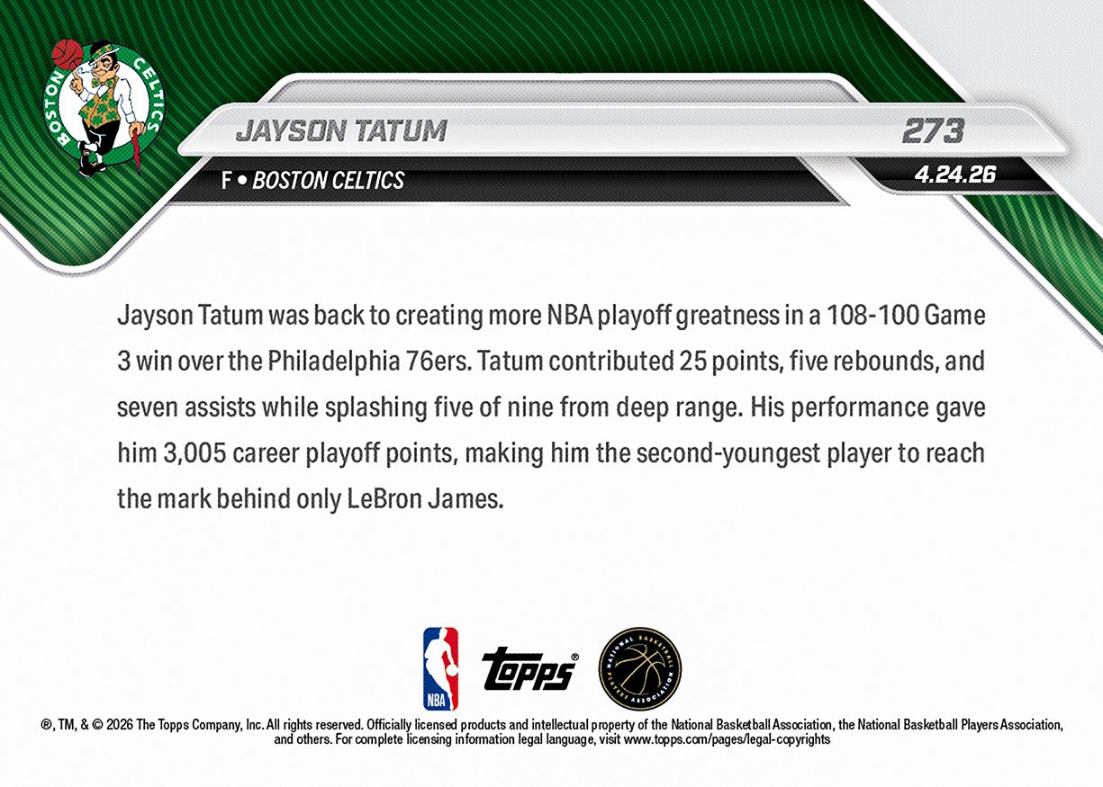 Jayson Tatum - 2025-26 NBA Topps NOW - Card 273 - PR: 1188 - Image 2
