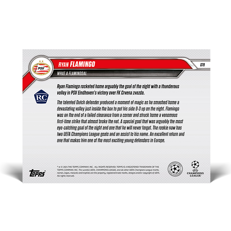 Ryan Flamingo - What a Flamingoal - 24/25 UCL Topps NOW Card 78 - PR: 203 - Image 5