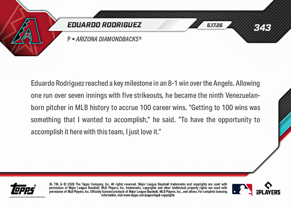 Eduardo Rodriguez - 2026 MLB Topps NOW - Card 343 - PR: 370 - Image 2