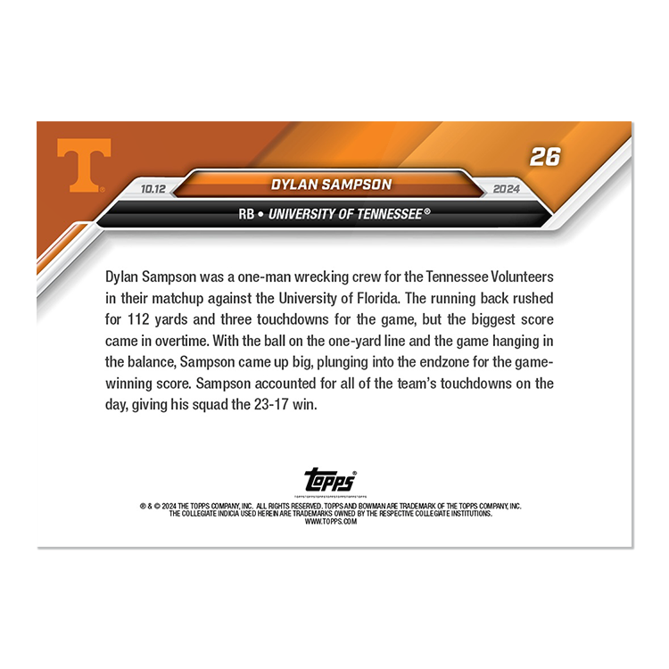 Alternative view of Dylan Sampson - 2024 Bowman U NOW Football Card 26 - PR: 1201