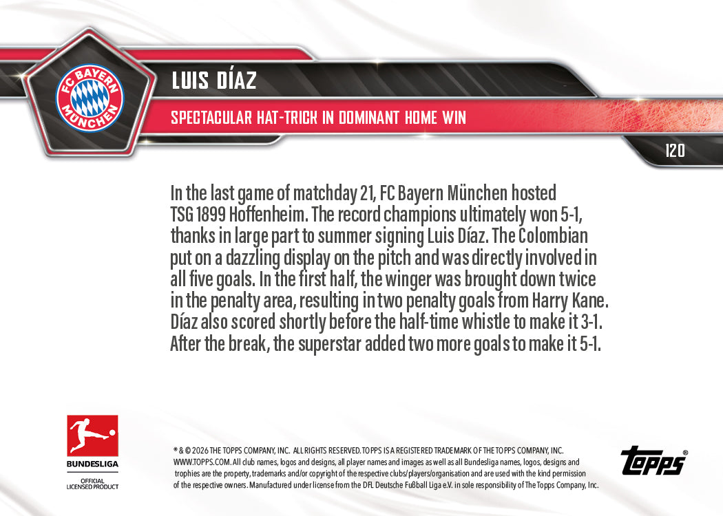 Luis Díaz - 2025-26 Bundesliga Topps NOW - Card 120 - PR: 469 - Image 7