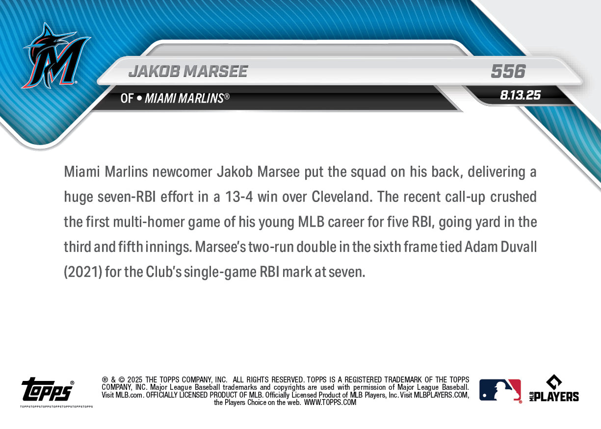 Jakob Marsee - 2025 MLB Topps NOW - Card 556 - PR: 963 - Image 2