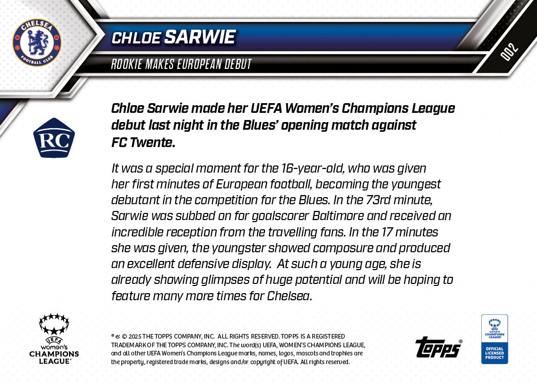Chloe Sarwie - 2025-26 UWCL Topps NOW - Card 2 - Image 7