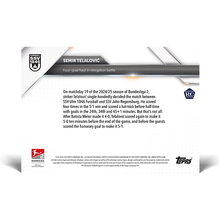Semir Telalović - Four-goal haul in relegation battle - 24/25 Bundesliga Topps NOW Card 110 - PR: 78 - Image 2