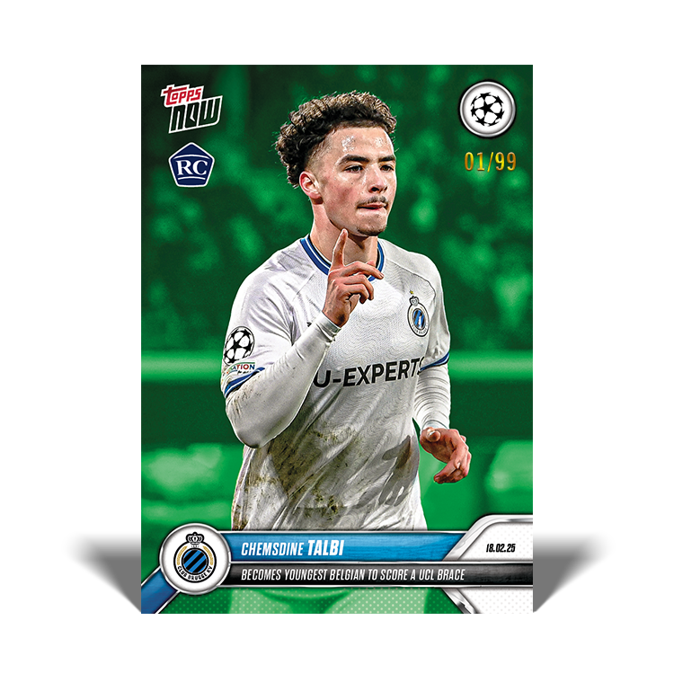 Chemsdine Talbi - Becomes youngest Belgian to score a UCL brace - 24/25 UCL Topps NOW Card 104 - PR: 255 - Image 5