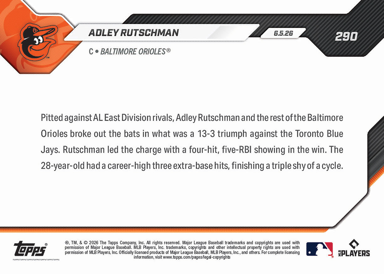 Adley Rutschman - 2026 MLB Topps NOW - Card 290 - PR: 422 - Image 2