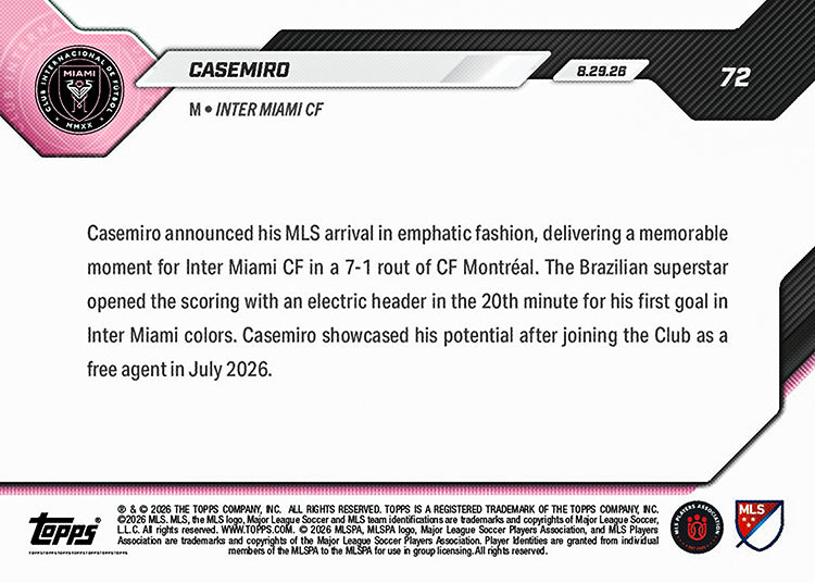 Casemiro - 2026 MLS Topps NOW - Card 72 - PR: 312 - Image 2