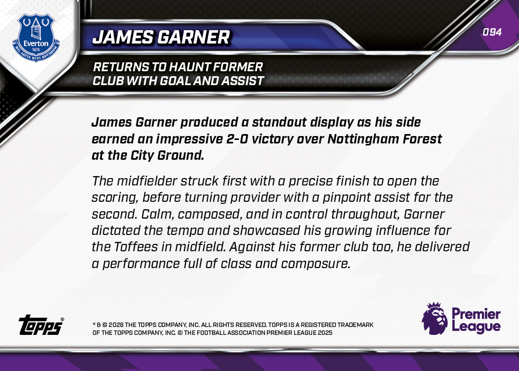 James Garner - 2025-26 Premier League Topps NOW - Card 94 - PR: 186 - Image 7