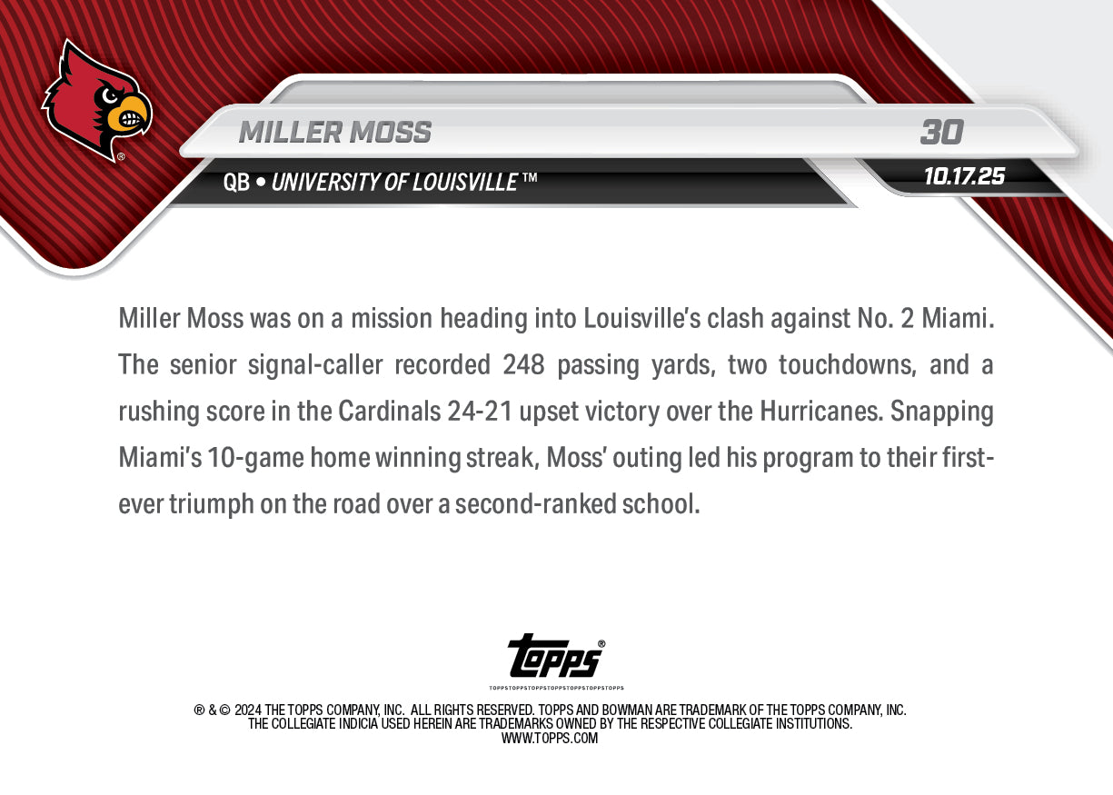 Miller Moss - 2025-26 Bowman U NOW Football - Card 30 - PR: 192 - Image 3