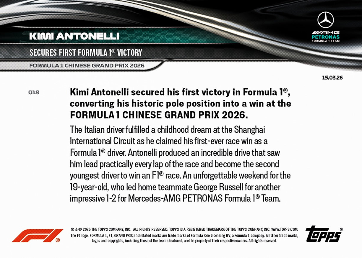 Kimi Antonelli - 2026 Formula 1 Topps NOW - Card 18 - PR: 28723 - Image 9