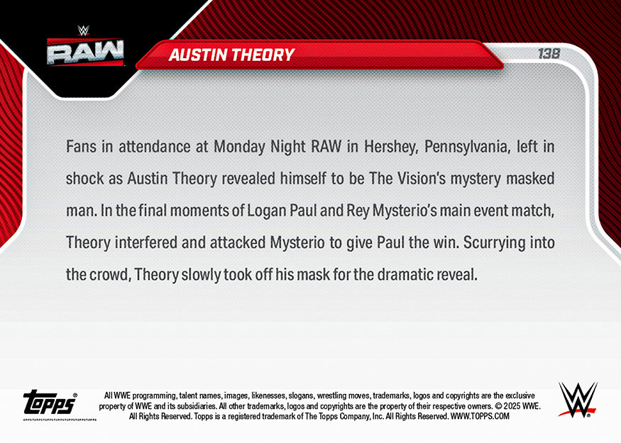 Austin Theory - 2025 WWE Topps NOW - Card 138 - PR: 737 - Image 2