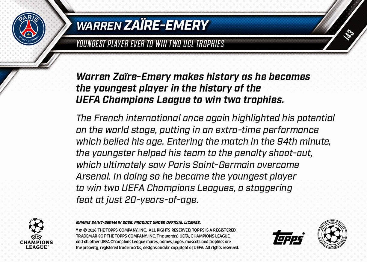 Warren Zaïre-Emery - 2025-26 UCL Topps NOW - Card 143 - PR: 845 - Image 7