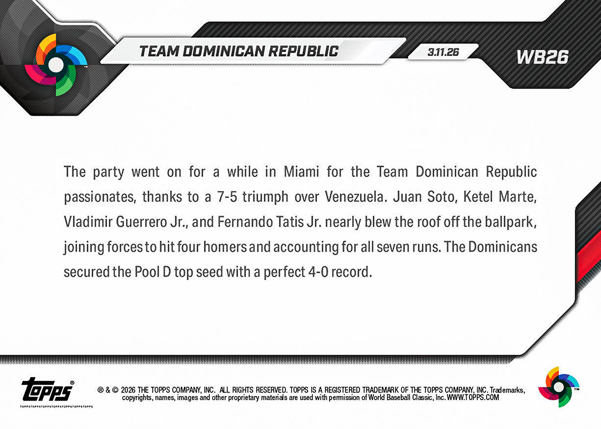 Team Dominican Republic - 2026 World Baseball Classic Topps NOW - Card 26 - PR: 2423 - Image 2