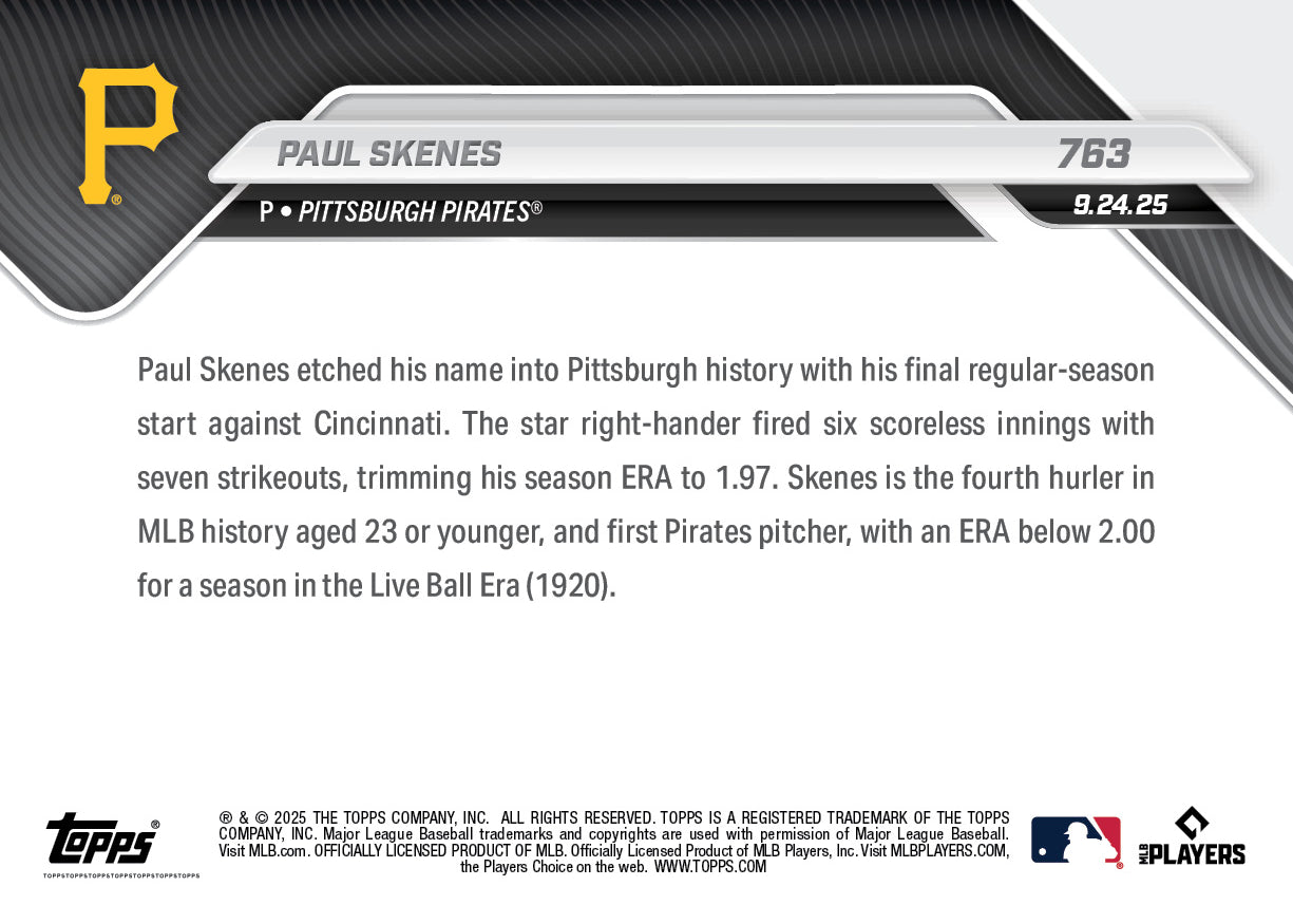 Paul Skenes - 2025 MLB Topps NOW - Card 763 - PR: 13596 - Image 3
