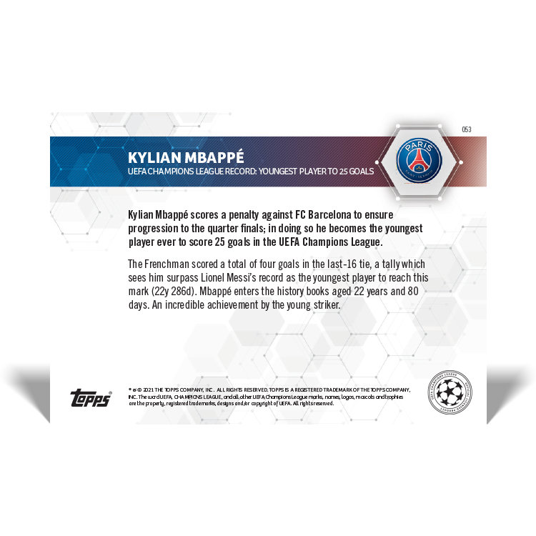 UEFA Champions League Record: Youngest player to 25 goals - UCL TOPPS NOW Card #53 - Print Run: 3020 - Image 2