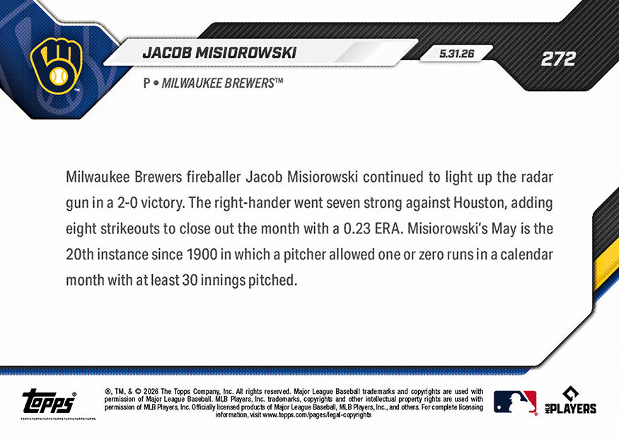 Jacob Misiorowski - 2026 MLB Topps NOW - Card 272 - PR: 3759 - Image 2