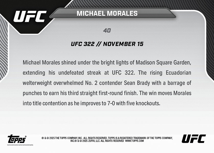 Michael Morales - 2025 UFC Topps NOW - Card 40 - PR: 964 - Image 3