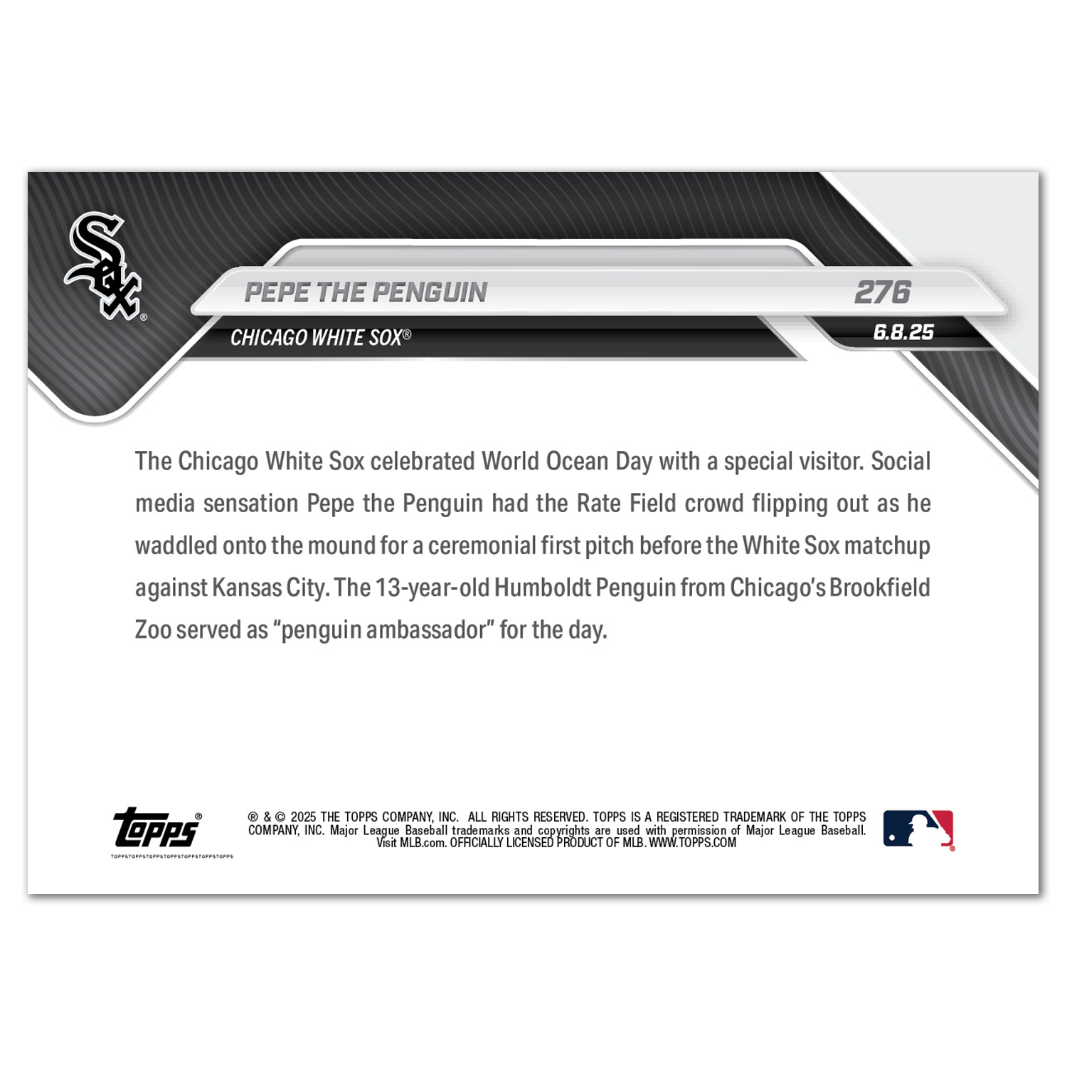 Pepe the Penguin - 2025 MLB Topps NOW - Card 276 - PR: 3720 - Image 2