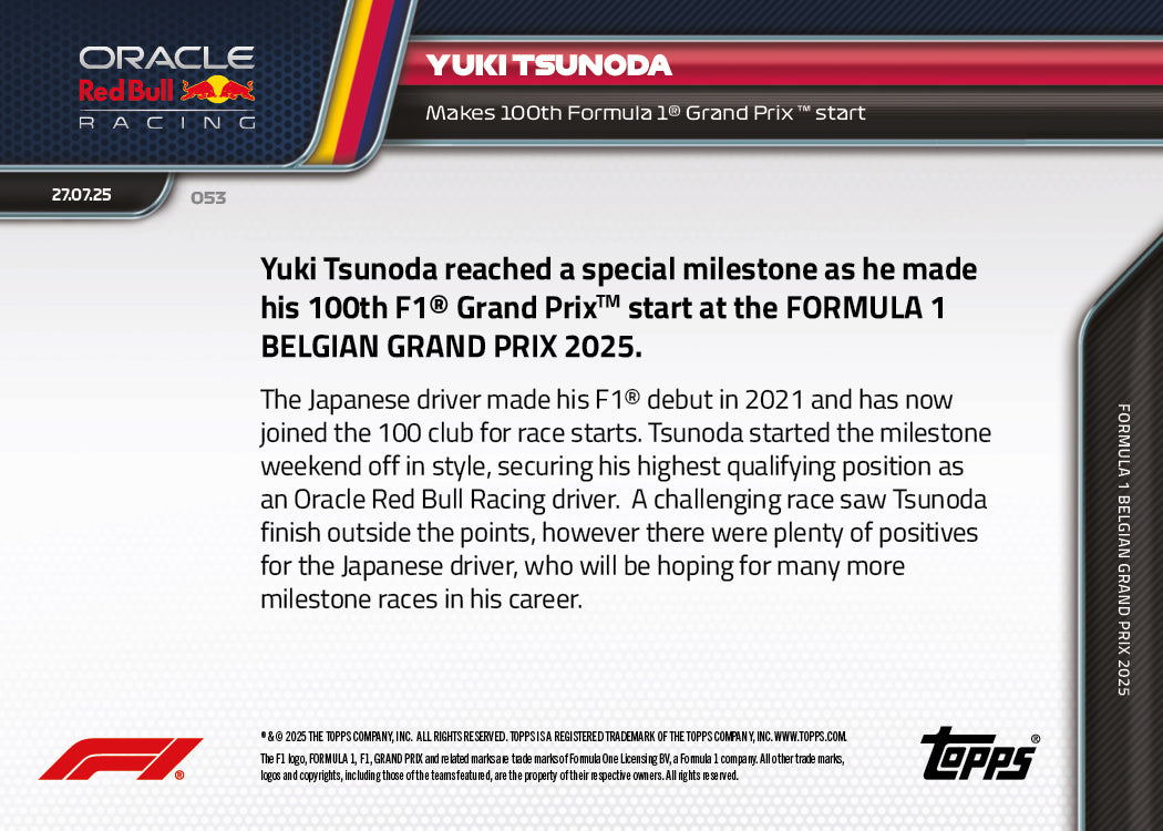 Yuki Tsunoda - 2025 Formula 1 Topps NOW - Card 53 - PR: 1312 - Image 7