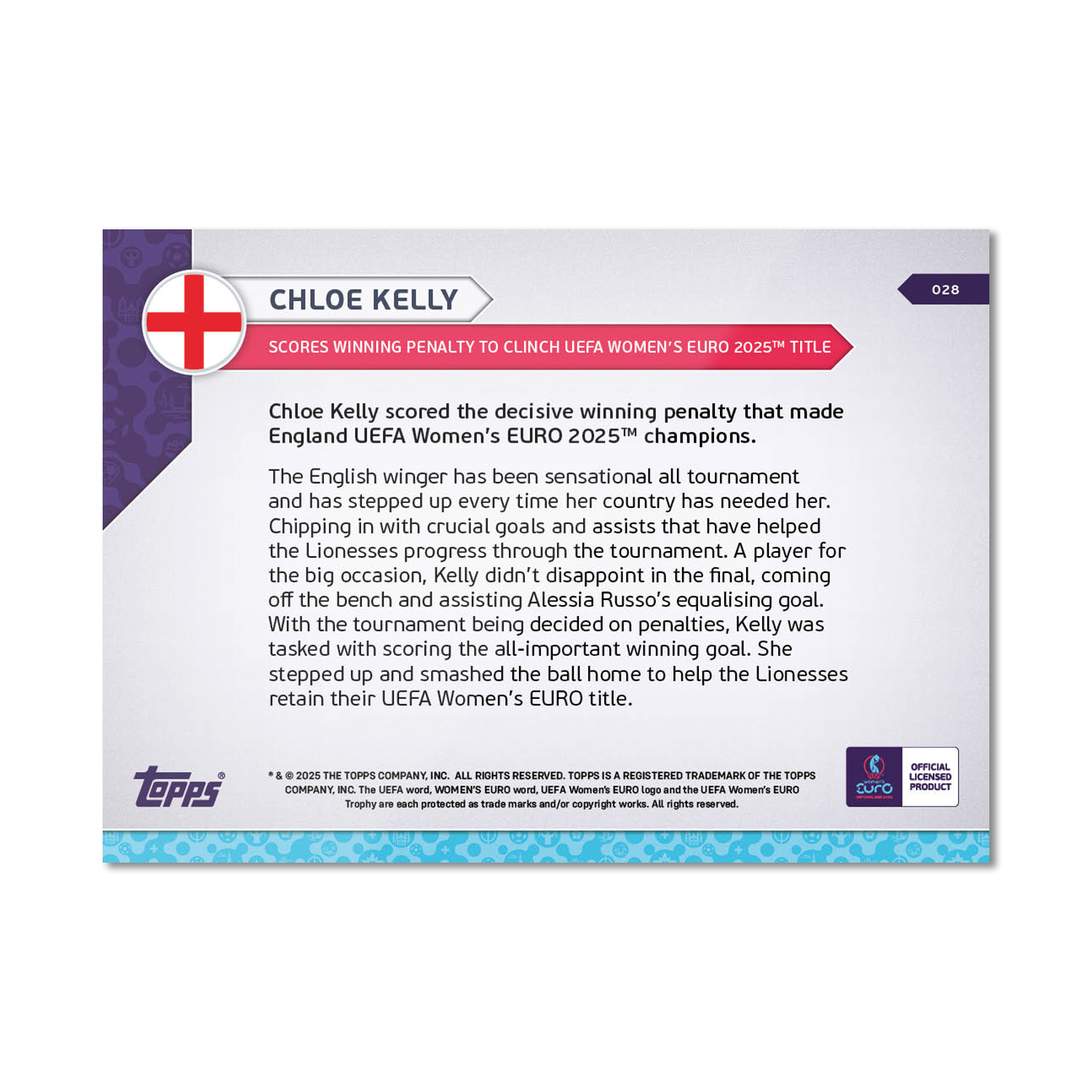 Chloe Kelly - UEFA Women’s EURO 2025™ Topps NOW - Card 28 - LOOK FOR AUTO-RELICS - PR: 1484 - Image 9