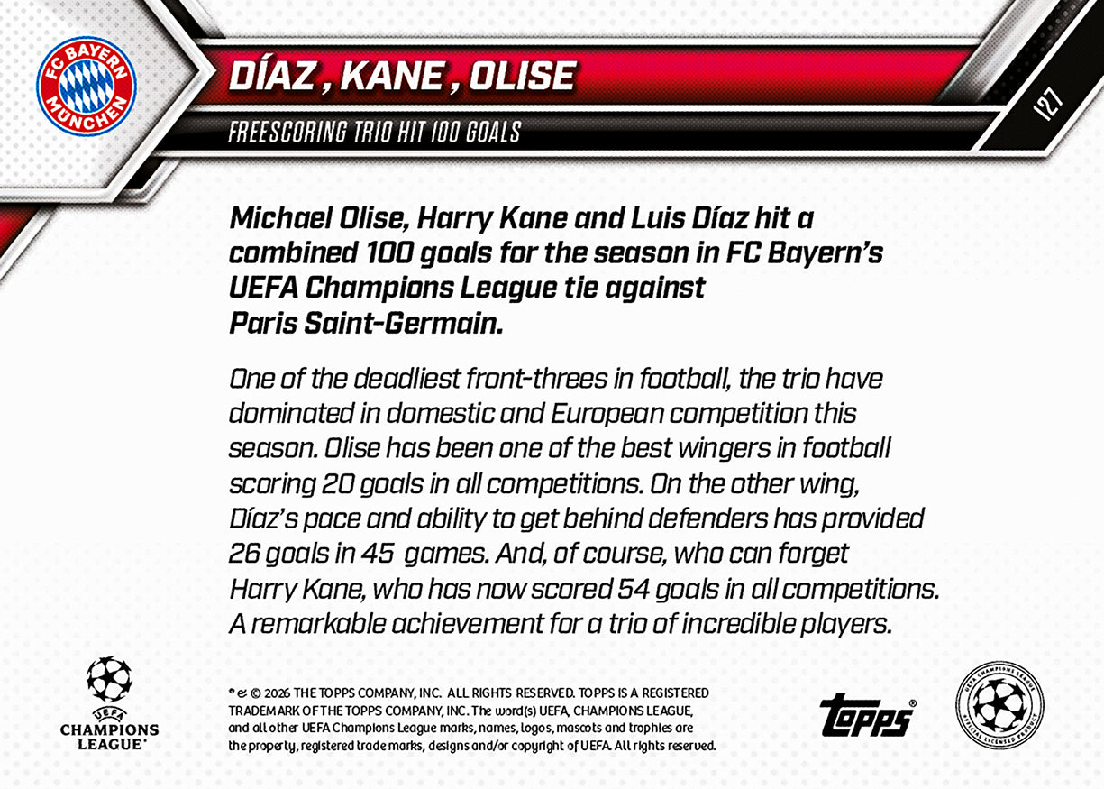 Harry Kane / Michael Olise / Luis Díaz - 2025-26 UCL Topps NOW - Card 127 - PR: 6306 - Image 7