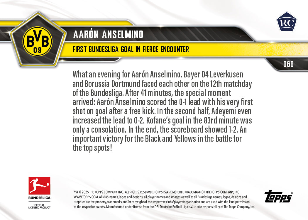 Aarón Anselmino - 2025-26 Bundesliga Topps NOW - Card 68 - PR: 684 - Image 7