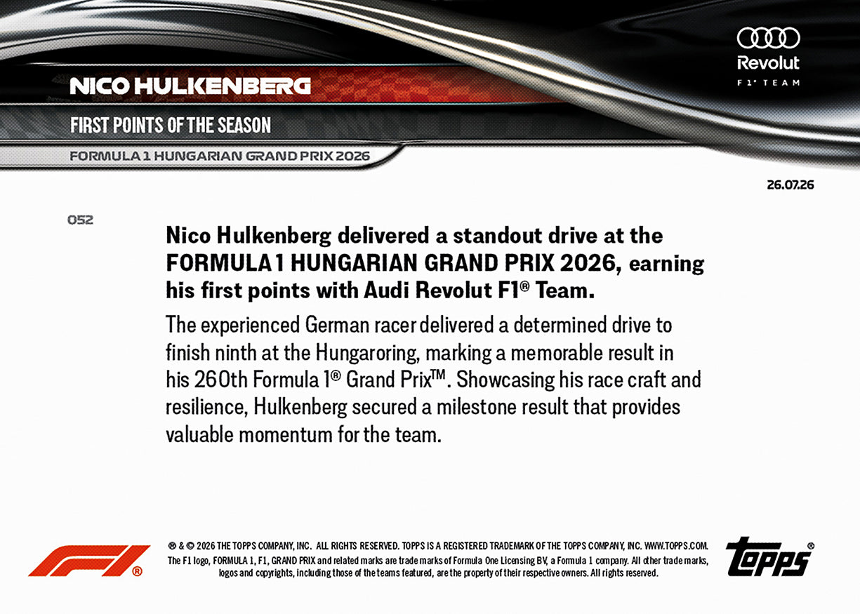 Nico Hulkenberg - 2026 Formula 1 Topps NOW - Card 52 - PR: 1730 - Image 7