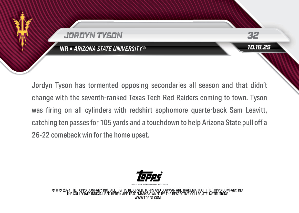 Jordyn Tyson - 2025-26 Bowman U NOW Football - Card 32 - PR: 473 - Image 2