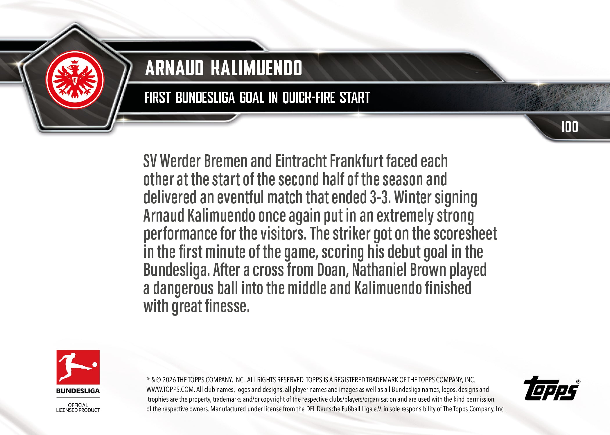 Arnaud Kalimuendo - 2025-26 Bundesliga Topps NOW - Card 100 - PR: 235 - Image 7