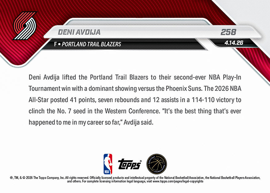 Deni Avdija - 2025-26 NBA Topps NOW - Card 258 - PR: 2412 - Image 2