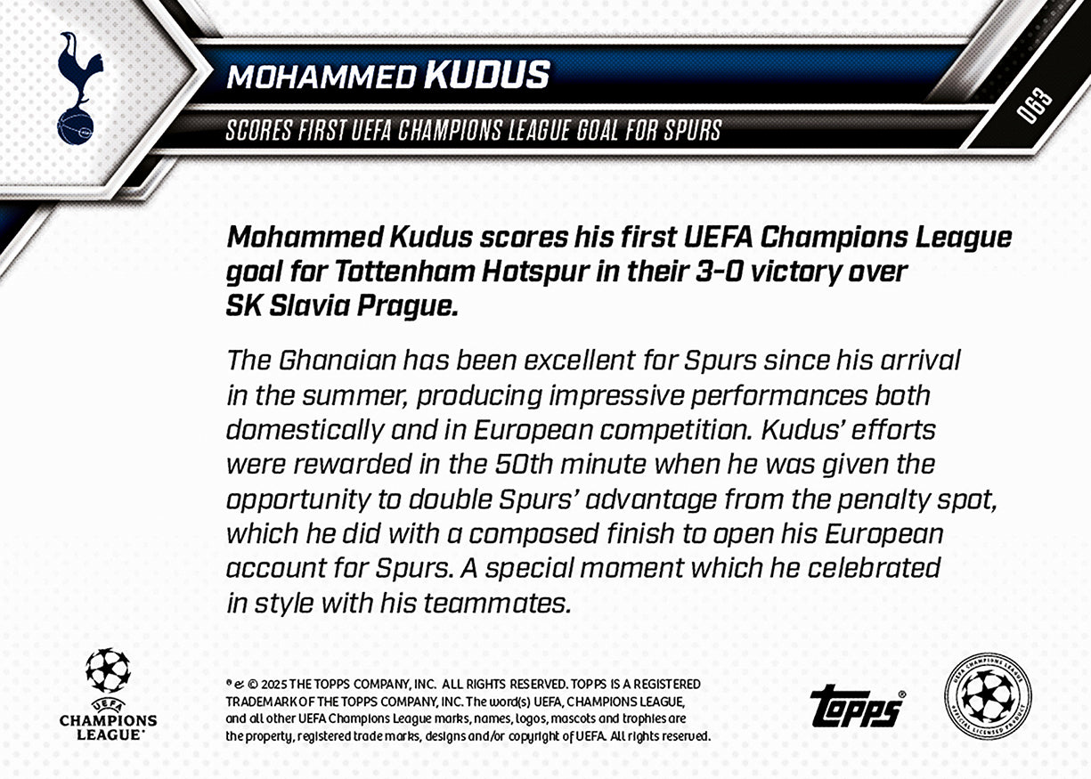 Mohammed Kudus - 2025-26 UCL Topps NOW - Card 63 - PR: 581 - Image 7