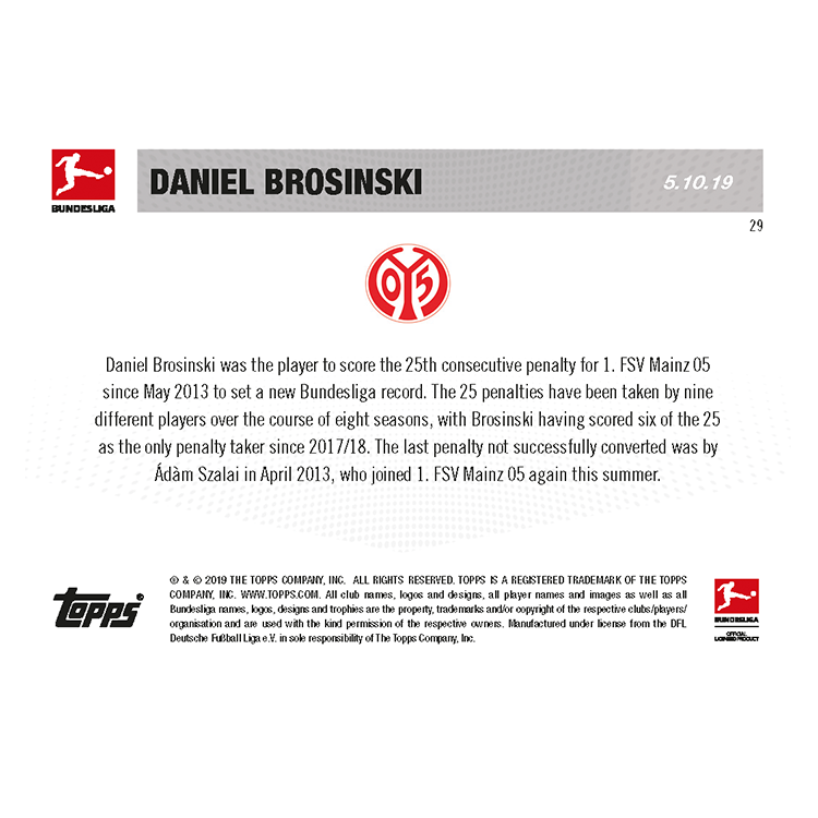 Alternative view of New record: 25 consecutive penalties - Bundesliga TOPPS NOW Card #29 - Print Run: 45