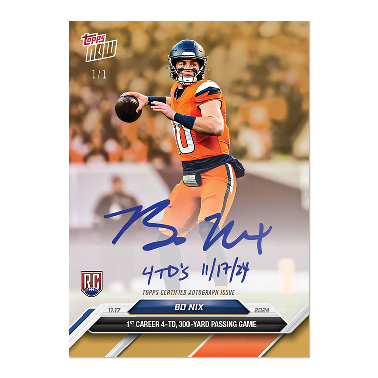 Alternative view of Bo Nix - 2024 Topps NOW Football Card 12 - LOOK FOR AUTOS - PR: 8097