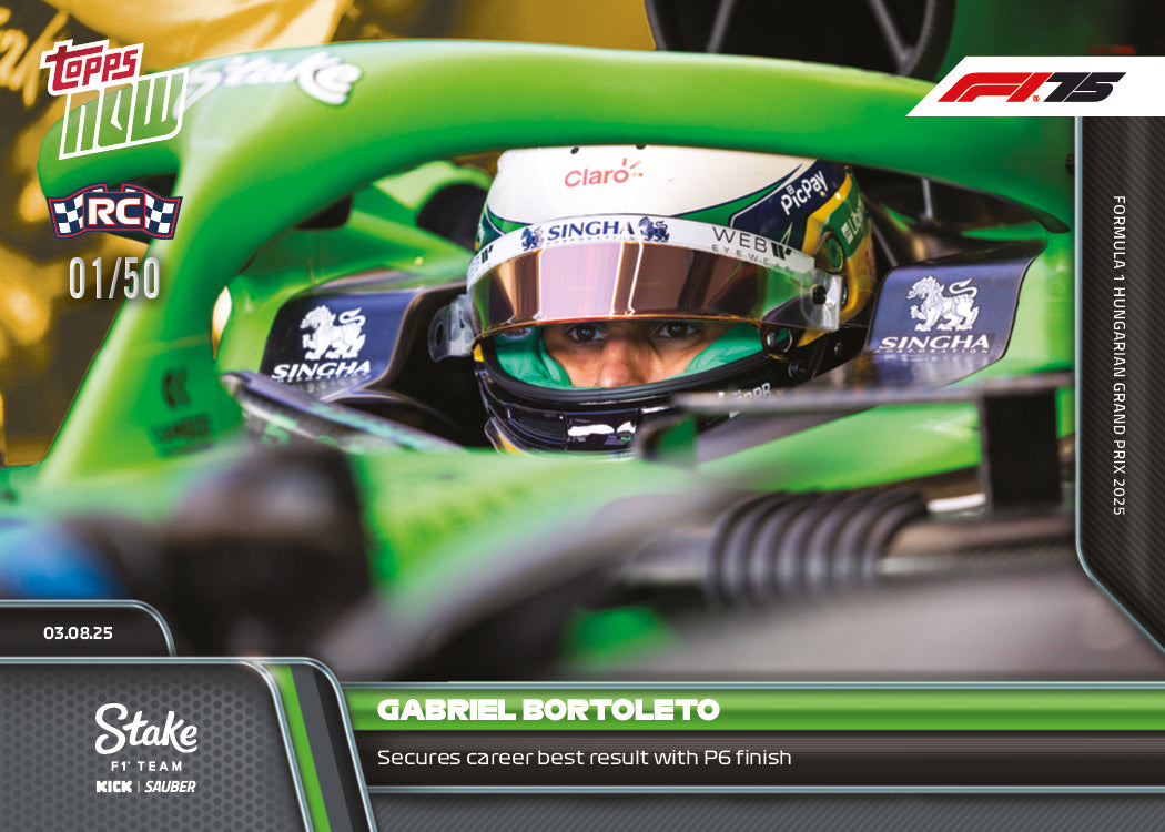 Gabriel Bortoleto - 2025 Formula 1 Topps NOW - Card 56 - PR: 1394 - Image 6