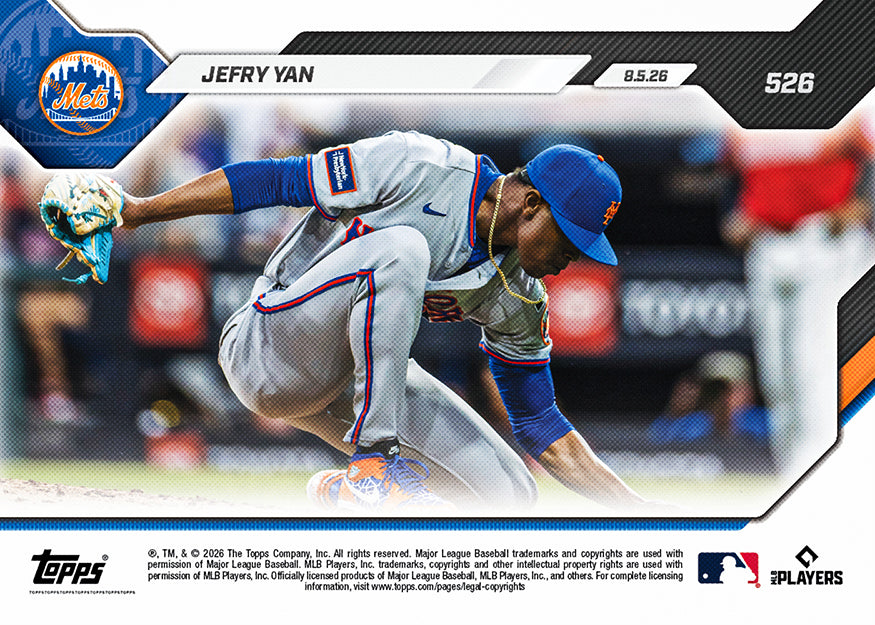 Jefry Yan - 2026 MLB Topps NOW - Card 526 - PR: 3763 - Image 2