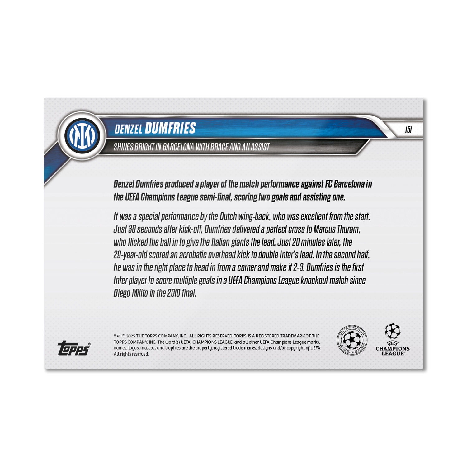 Denzel Dumfries - 2024-25 UCL Topps NOW - Card 151 - PR: 451 - Image 7