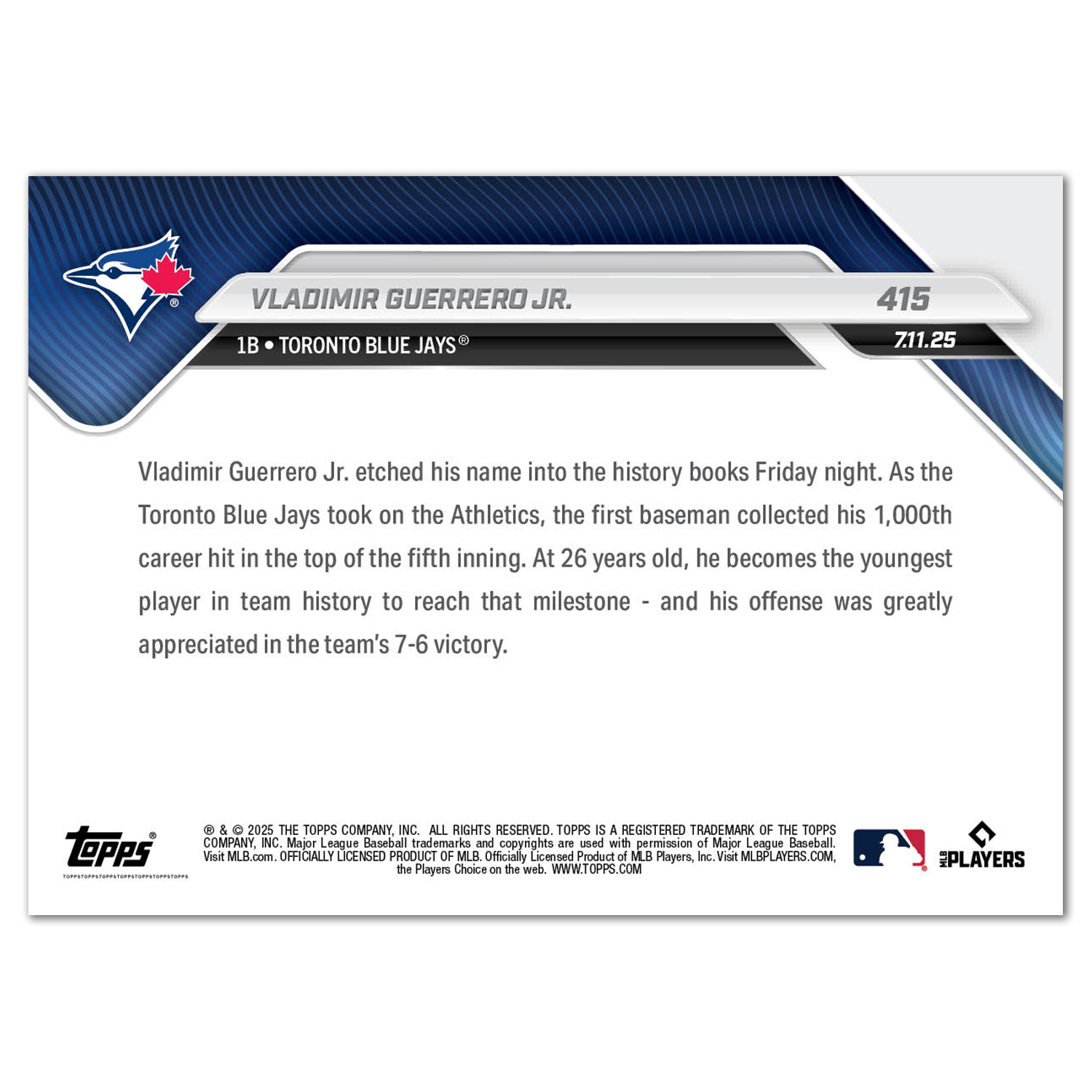 Vladimir Guerrero Jr. - 2025 MLB Topps NOW - Card 415 - LOOK FOR AUTOS - PR: 1502 - Image 3