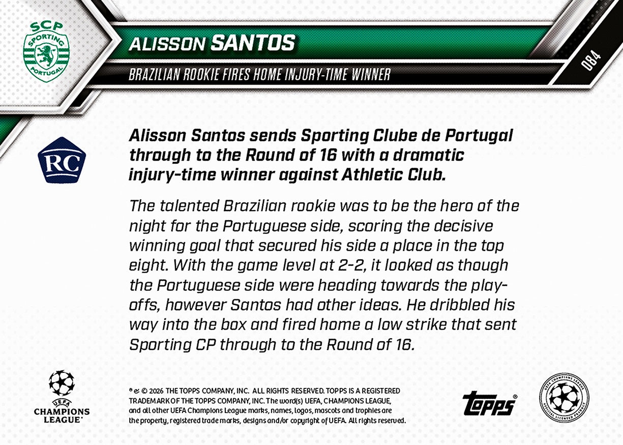 Alisson Santos - 2025-26 UCL Topps NOW - Card 84 - PR: 477 - Image 7