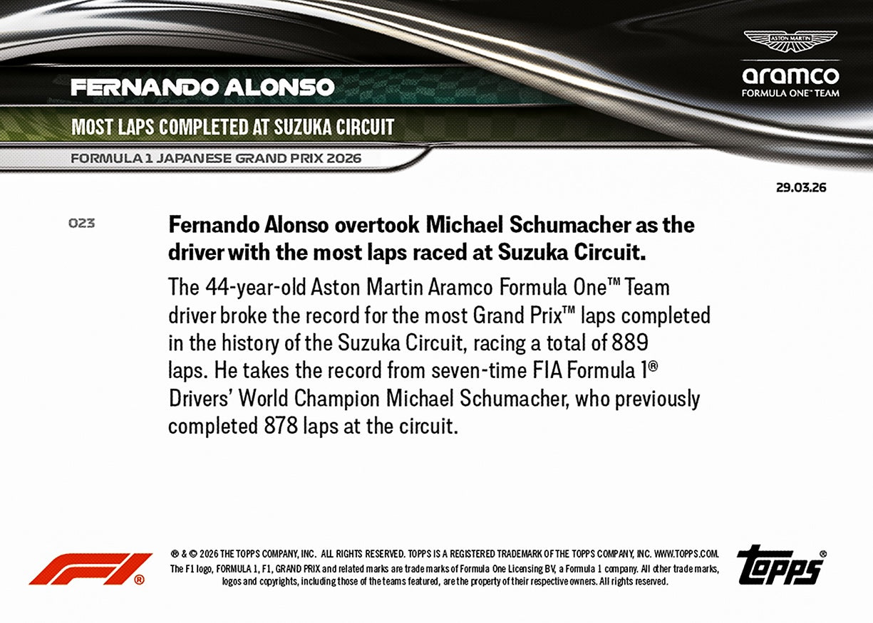 Fernando Alonso - 2026 Formula 1 Topps NOW - Card 23 - PR: 2361 - Image 7