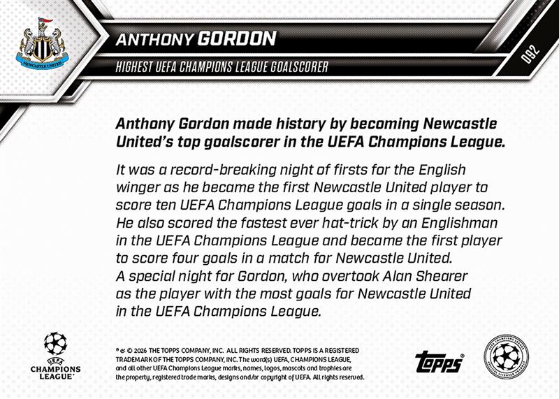 Anthony Gordon - 2025-26 UCL Topps NOW - Card 92 - PR: 589 - Image 7