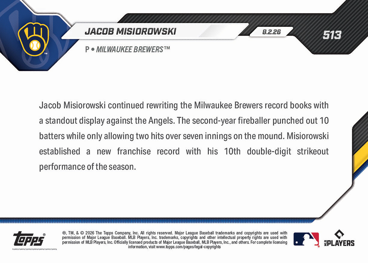 Jacob Misiorowski - 2026 MLB Topps NOW - Card 513 - PR: 5189 - Image 2