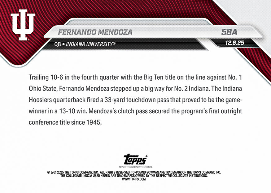 Fernando Mendoza - 2025-26 Bowman U NOW Football - Card 58 - PR: 4522 - Image 3